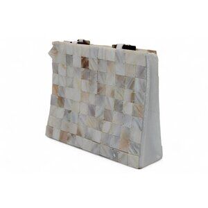 VTG Mother-Of-Pearl Mosaic Handbag Acrylic Handles Satin Lining SEE CONDITION